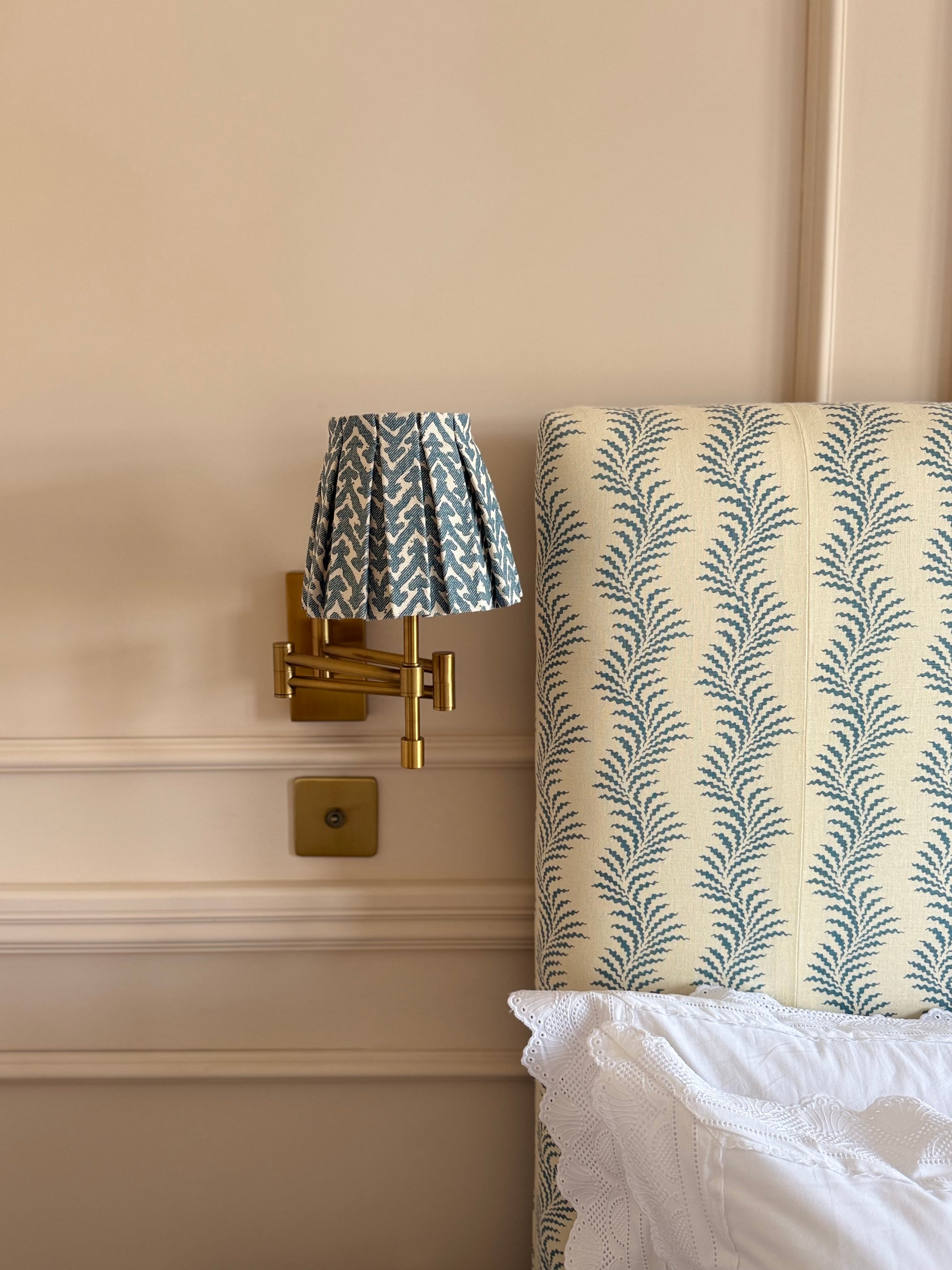 Luxury box pleat lampshade in Fermoie Rabanna premium designer fabric