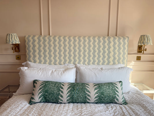 Luxury designer cushion in Beata Heuman Palm Drop patterned fabric 